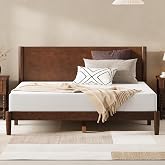 AMERLIFE Solid Wood Queen Bed Frame, Mid Century Bed with Headboard, Walnut | Platform Bed with Full Panel Headboard, Noise-Free &amp; Cylindrical Legs, No Box Spring Needed, Under-Bed Storage