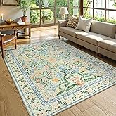 Morebes Washable 5x7 Area Rugs, Boho Pink and Green Floral Rugs for Living Room Non Slip, Soft Flower Indoor Floor Carpet for Nursery Bedroom Dining Room Cottage Core Decor