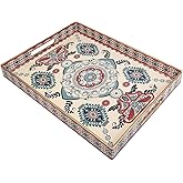 Omuriko Rectangle Plastic Serving Tray with Handles, Elegant Decorative Tray for Coffee Table, Ottoman, Living Room, Kitchen, Outdoor Use. 12"*16"*1.6" C