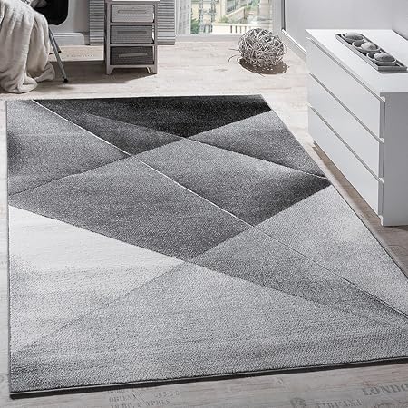 Paco Home Designer Teppich Modern Geometrische Muster Kurzflor Grau Schwarz Weiß Meliert, Grösse:70x140 cm