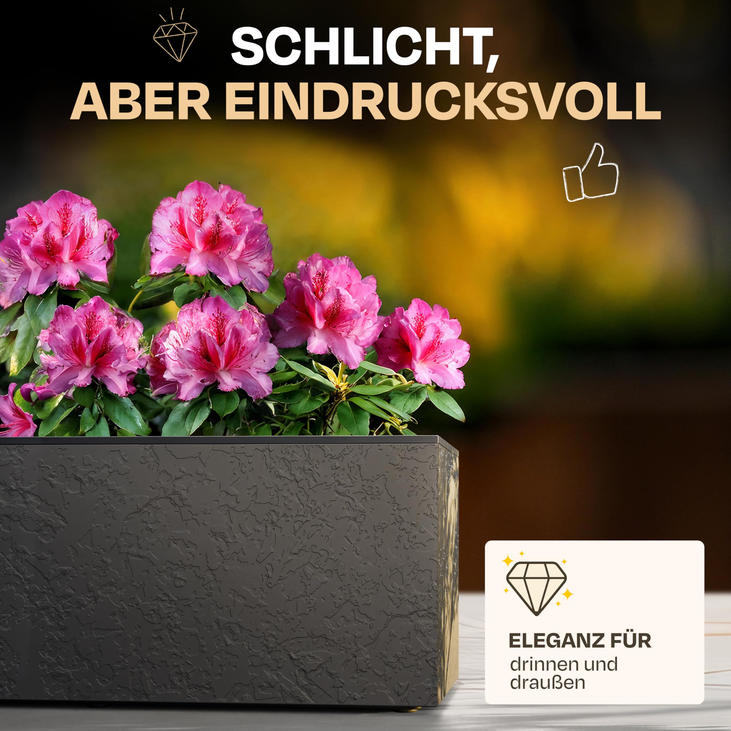 Ondis24 2X Pflanzkübel Vulkano, je 50L Pflanzvolumen, rechteckig, Blumenkasten mit Wasserspeicher, Balkon Terrasse, Blumenkübel, Doppelpack (Anthrazit) 3