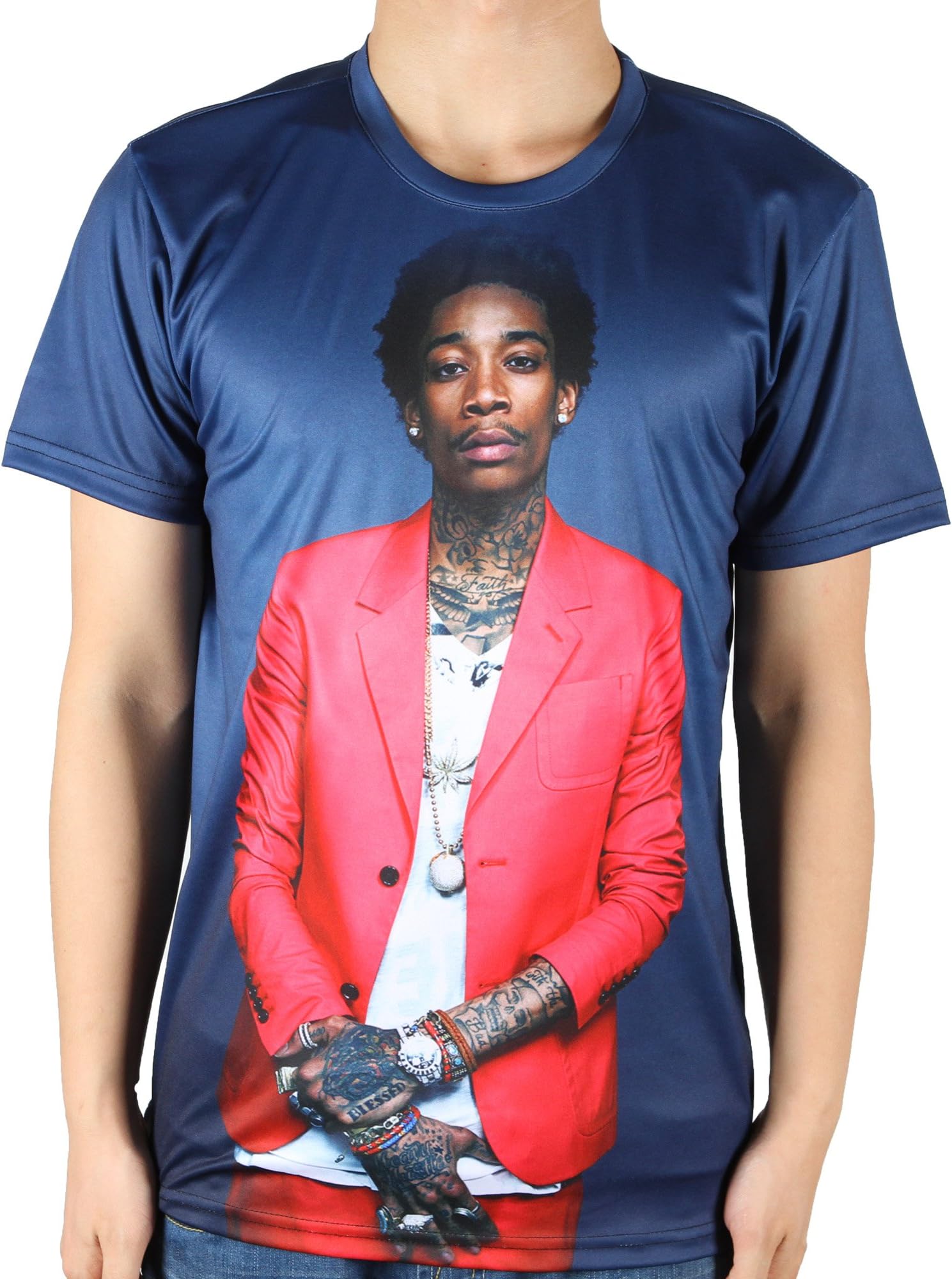 Pizi 2PAC Shirt for Men Tupac Clothing Hip Hop Tees Blue M