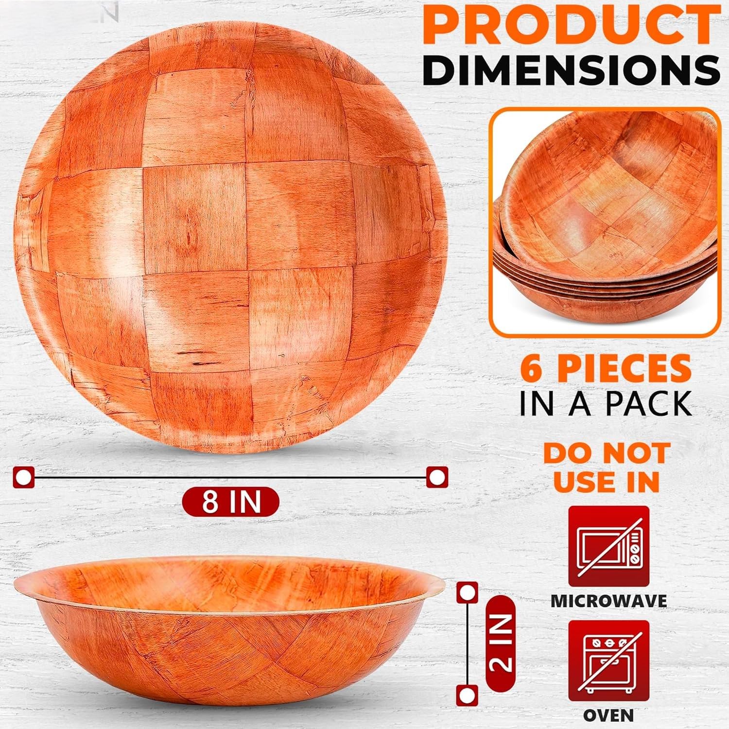 Rich&Richer Wooden Salad Bowl Set 6 Pcs - 8 Inch Salad Bowls Large Serving, Woven Wooden Bowls for Food, Mixing Bowls for Kitchen Set - Wood Salad Bowl Set Serving Bowls - Image 9