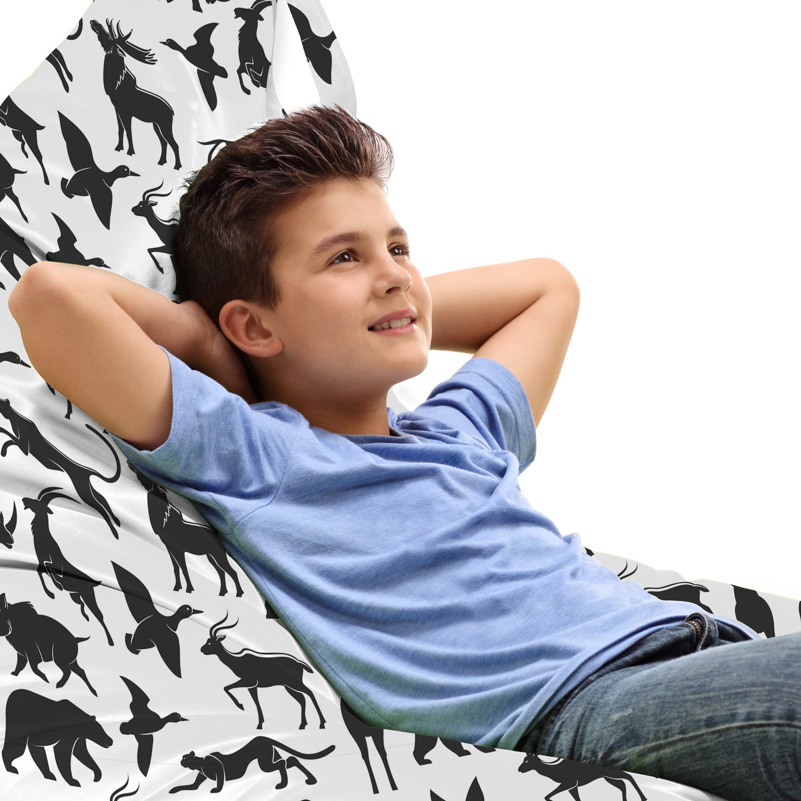 ABAKUHAUS Deer Hunting Toy Bag Lounger Chair, Wild Boar Duck Goose, High Capacity Stuffed Animal Storage with Handle, Dark Grey White