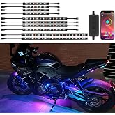 FCPVHOY 10Pcs Motorcycle LED Underglow Kit APP for Harley Honda Suzuki | RGB LED strip lights for motorcycle night riding, under glow lights with APP music sync mode, compatible with Kawasaki