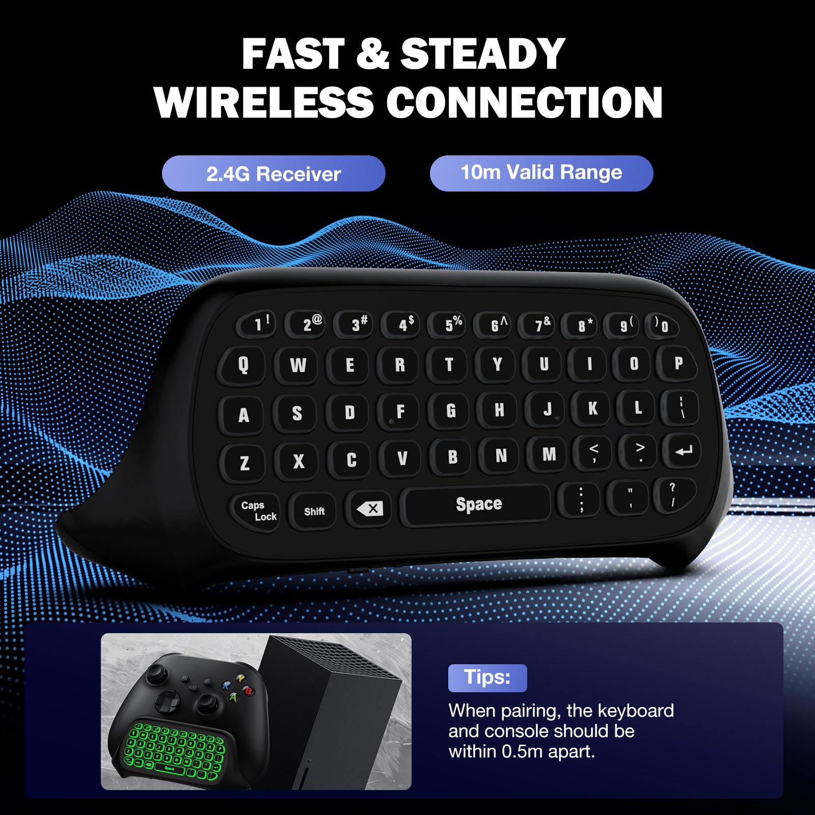 MoKo RGB Backlight Keyboard for Xbox One Controller, Xbox Series X/S, Wireless Chatpad Keypad w/ 2.4G Receiver, Xbox Accessories for Xbox One S/Elite