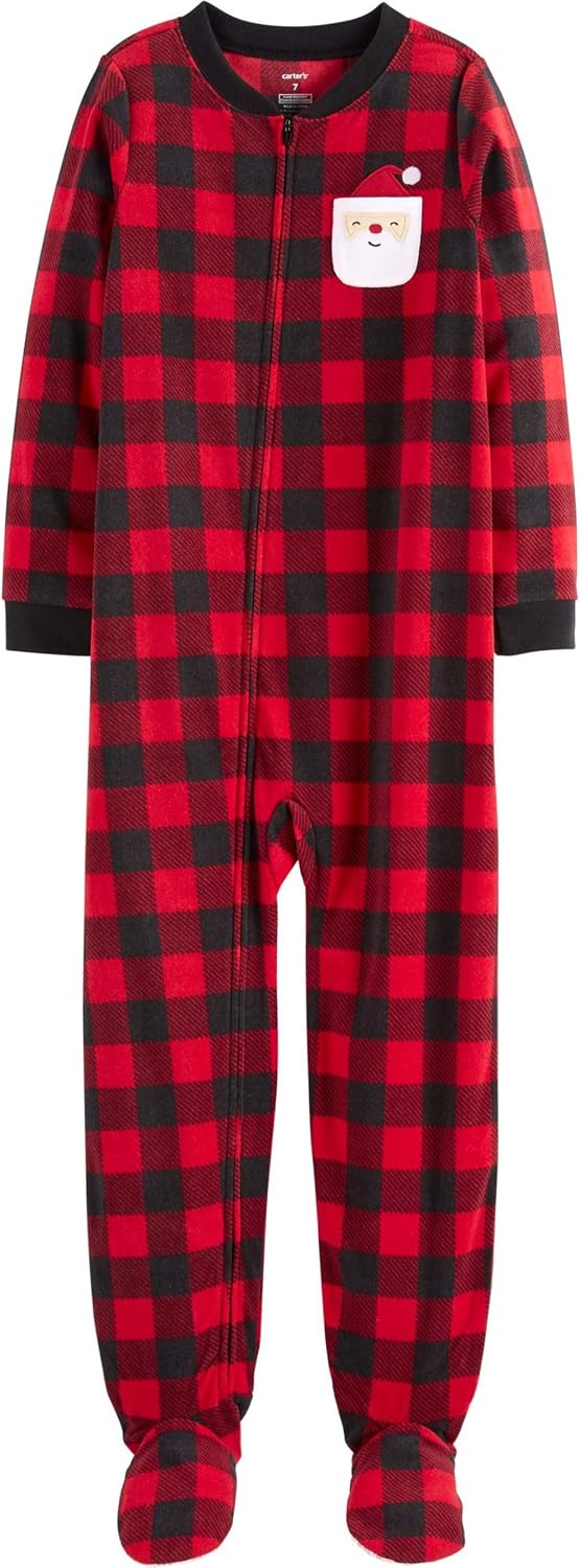 Carter's Boys 1Piece Christmas Buffalo Check Fleece Footie