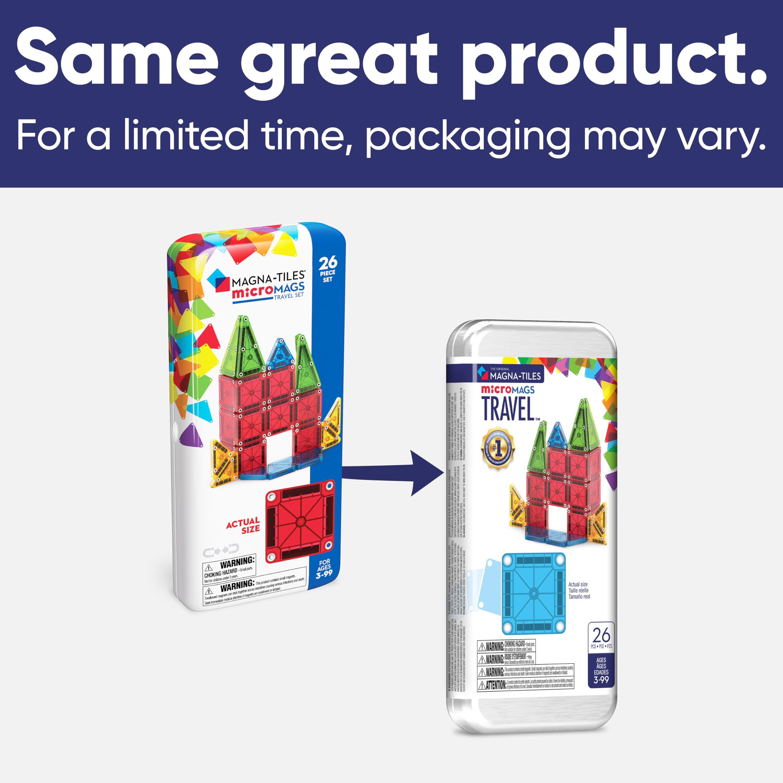 MAGNA-TILES microMAGS 26-Piece Travel Magnetic Construction Set – Bold Colors, The Original Magnetic Building Brand