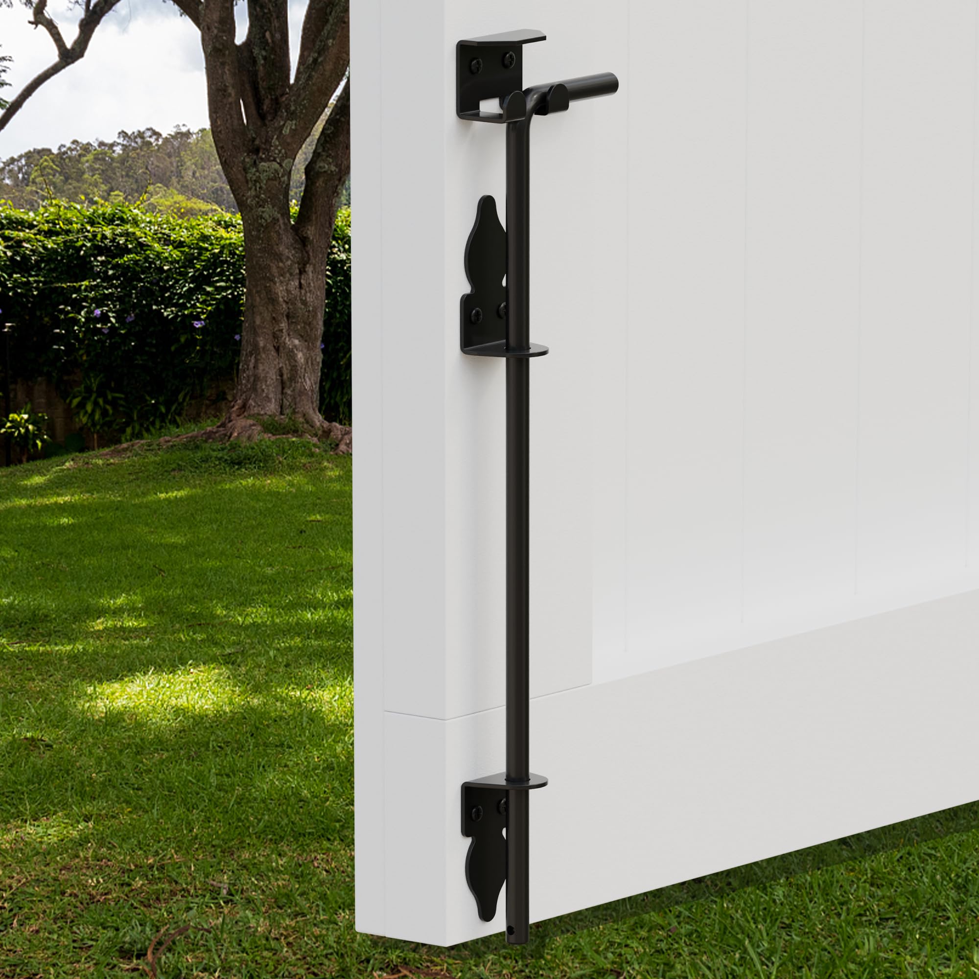 Photo 1 of 18 Inch Heavy Duty Cane Bolt Gate Drop Rod, Wrought Iron Gate Latch for Wooden Fences Metal Gates Doors, Drop Rod Kit for Double Gate, PVC Vinyl Metal Fences Gate Hardware, Black Finish, 1 Pack