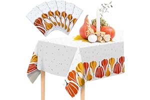 Confettiville Thanksgiving Tablecloths, 6-Pack Disposable Plastic Table Covers, Pumpkins Pattern, 54 x 108 Inches, Party Decorations