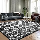Puremy 8x10 Area Rugs for Living Room, Fluffy Shag Rugs for Bedroom, Non-Slip Indoor Carpet for Kids Room, Nursery, Home Decor, Geometric, Dark Grey/White