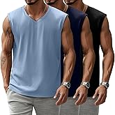 Evervibe 3 Pack Mens V Neck Tank Tops 95% Cotton Sleeveless Big and Tall Muscle Cut Off Shirts Gym Workout Tee