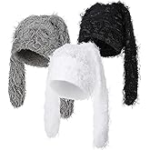 Cutecrop 3 Pcs Bunny Beanie Bunny Ears Hat Fluffy Warm Hat Faux Fur Fuzzy Y2k Furry Winter Hats Long Rabbit Ear Plush Beanie