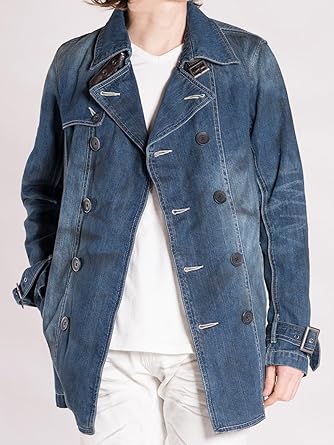 Amazon トレンチコート メンズ トレンチ デニム 春 青 藍色 コート