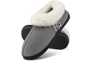 Ablanczoom Slippers for Women House Shoes: Comfy Memory Foam Slippers with Fuzzy Faux Fur Collar Non-skid Rubber Sole Indoor/Outdoor