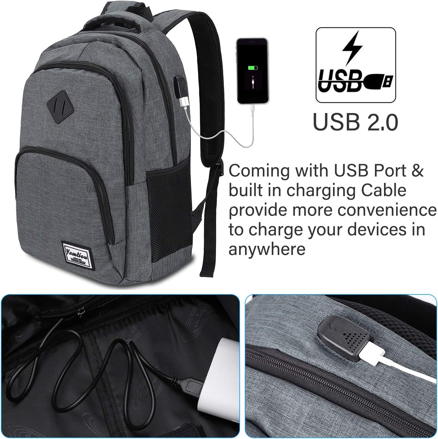 Laptop Backpack School Backpack Computer Backpack with Laptop Compartment and USB Charging Port (B6-Purple1, 15.6 inch) - Image 3