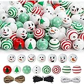 110 Pieces Christmas Wooden Beads，Natural Wood Beads Xmas 16mm Bead for Jewelry Making DIY Crafts Garland Christmas Tree Holiday Decoration (Christmas A)