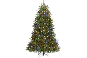 National Tree Company 7 ft Pre-Lit Dunhill Fir Artificial Christmas Tree, 650 LED Lights, 2,144 Tips, PowerConnect, Foot Pedal, 10 Light Functions, Includes Stand, Green
