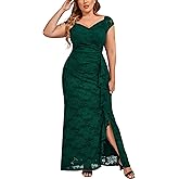 Miusol Women's Plus Size Floral Lace Off Shoulder Side Split Formal Evening Party Maxi Dress