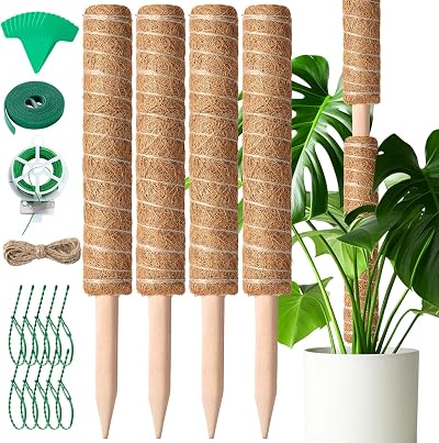 Mactoou Moss Pole 4-Pack 41cm Coir Moss Poles for Monstera Climbing Plants