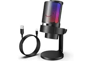 Fifine Gaming USB Microphone for PC, RGB Computer Podcast Mic for Recording, Condenser Streaming Mic with Tap-to-Mute, Gain K