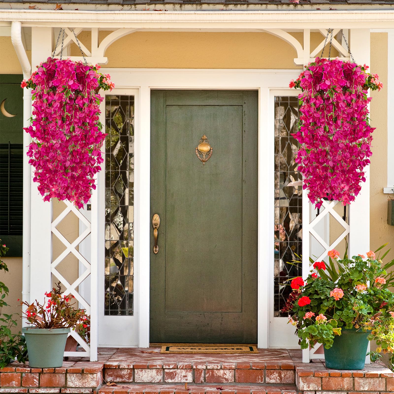 Photo 1 of 2 PCS 50 Inch Silk Bougainvillea Artificial Flowers, Faux Triangle Plum Flowers?Fake Bougainvillea Vine, Using for Wedding Porch Home Centerpieces Party Garden Indoor Outdoor Spring Decor (Fuchsia)