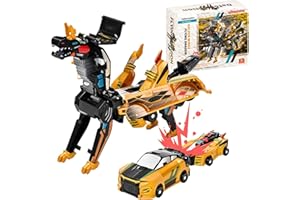 JUMUR Collision Transforming Dinosaur Car Toy - 2 Magnetic Transforming Cars Collide to Transform into Dinosaur - for Boys' Christmas, Halloween and Birthday Gifts (Golden Dragon)