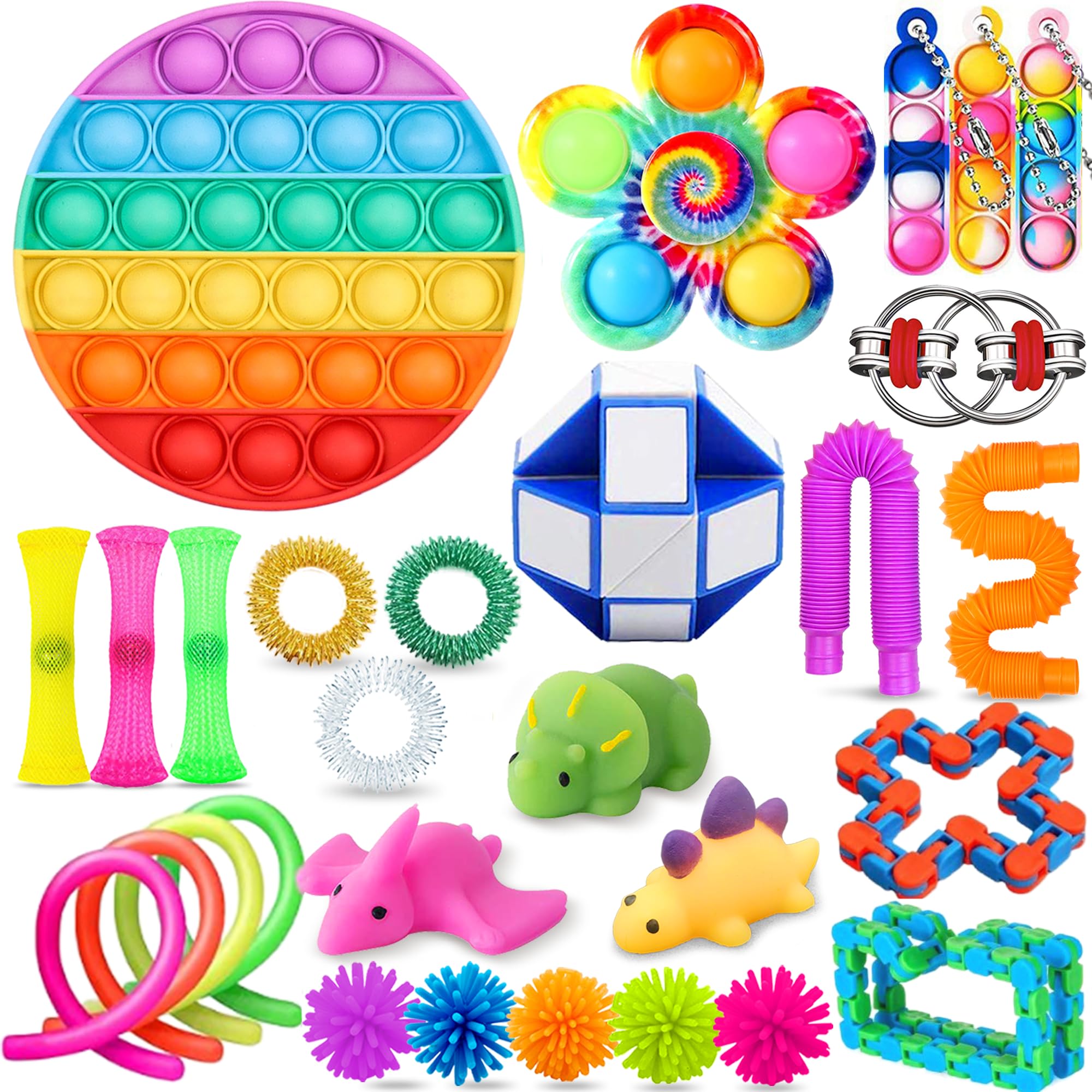 Chennyfun 30PCS Fidget Toy Set, Fidget Pack For Anxiety Relief, Stress Sensory Toys for Autism, Sensory Fidget Toys with Pop Fidget, Infinite Cube for Party Favors, Prizes, Reward for Kids Adults
