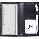 HISCOW Soft Leather Checkbook Cover & Card Holder with Divider - Italian Calfskin (Black)