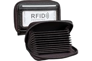 ZHOMA RFID Blocking Genuine Leather Credit Card Case Holder Security Travel Wallet (Coffee)