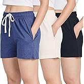 Real Essentials 3 Pack: Women’s Cotton French Terry Shorts Pockets - Casual Athletic Lounge (Available in Plus)
