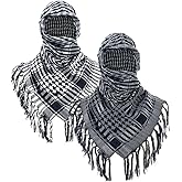 Yootiko 2 Pcs Military Shemagh Tactical Desert Scarf 100% Cotton Keffiyeh Head Neck Scarf Wrap for Men Women Black & Black-White Shawl 2 Pack