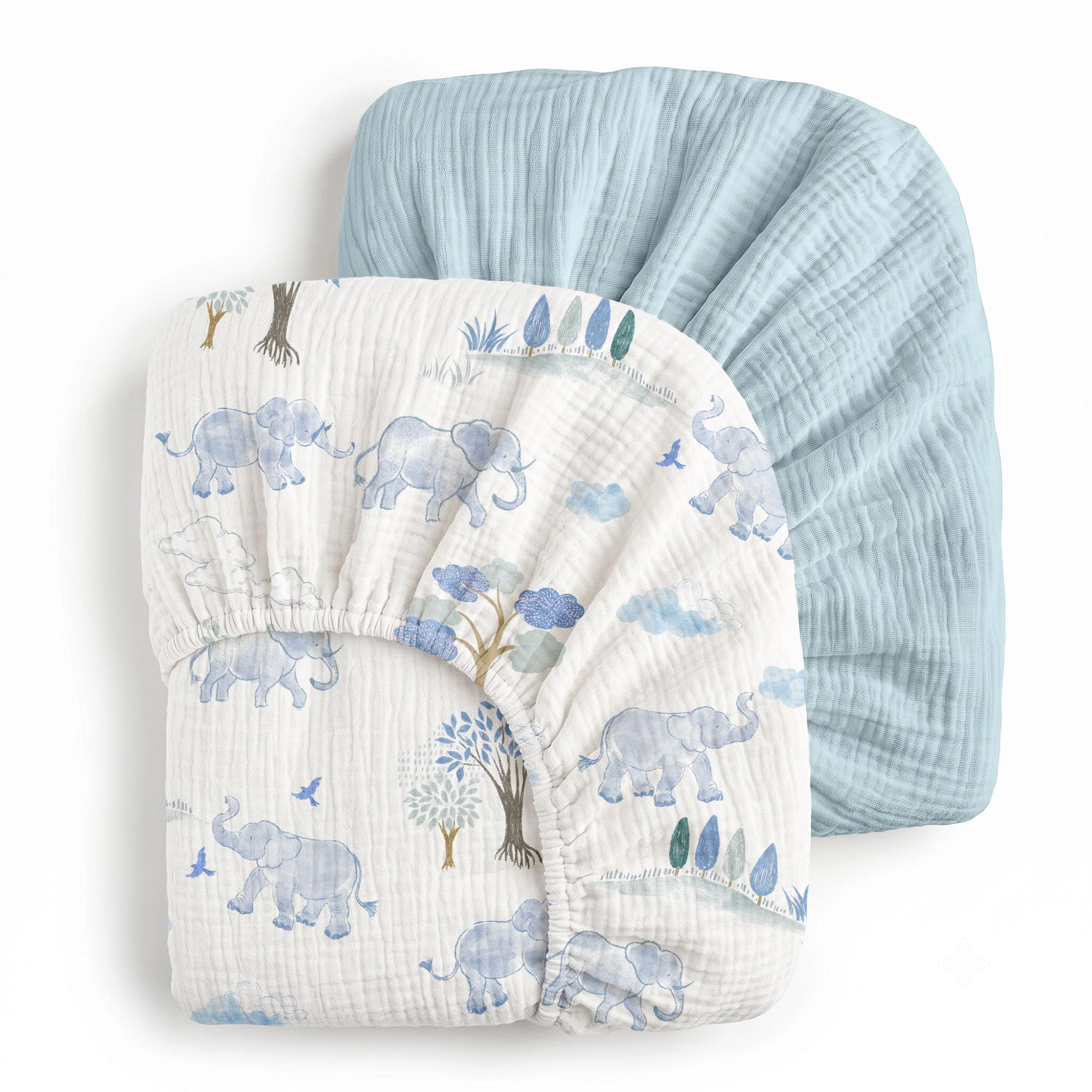 Muslin Crib Sheets for Boys Girls, Fitted 52''x28'' Organic Cotton | 2Pk, 100% cotton, breathable & skin-friendly, fits stand