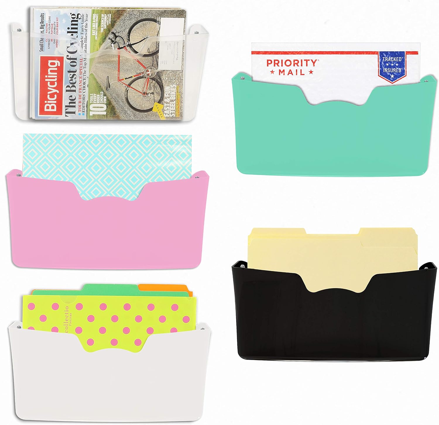 5 Pack - Simple Houseware Single Pocket Wall Mount File Holder, Assorted Color : Office Products