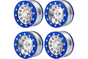 RC HUB RC-Hub Aluminum Alloy 1.9" Beadlock Wheel Rims for 1/10 RC Axial SCX10 CC01 D90 D110 TF2, 4Pcs (Silver & Blue)