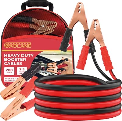 GADLANE 2.5m Car Jump Leads 200Amp Heavy Duty Clamps 2.5 Metres