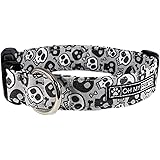 Skull and Bones Collar for Pets Size Large 1 Inch Wide and 17-25 Inches Long - Hand Made Dog Collar by Oh My Paw'd