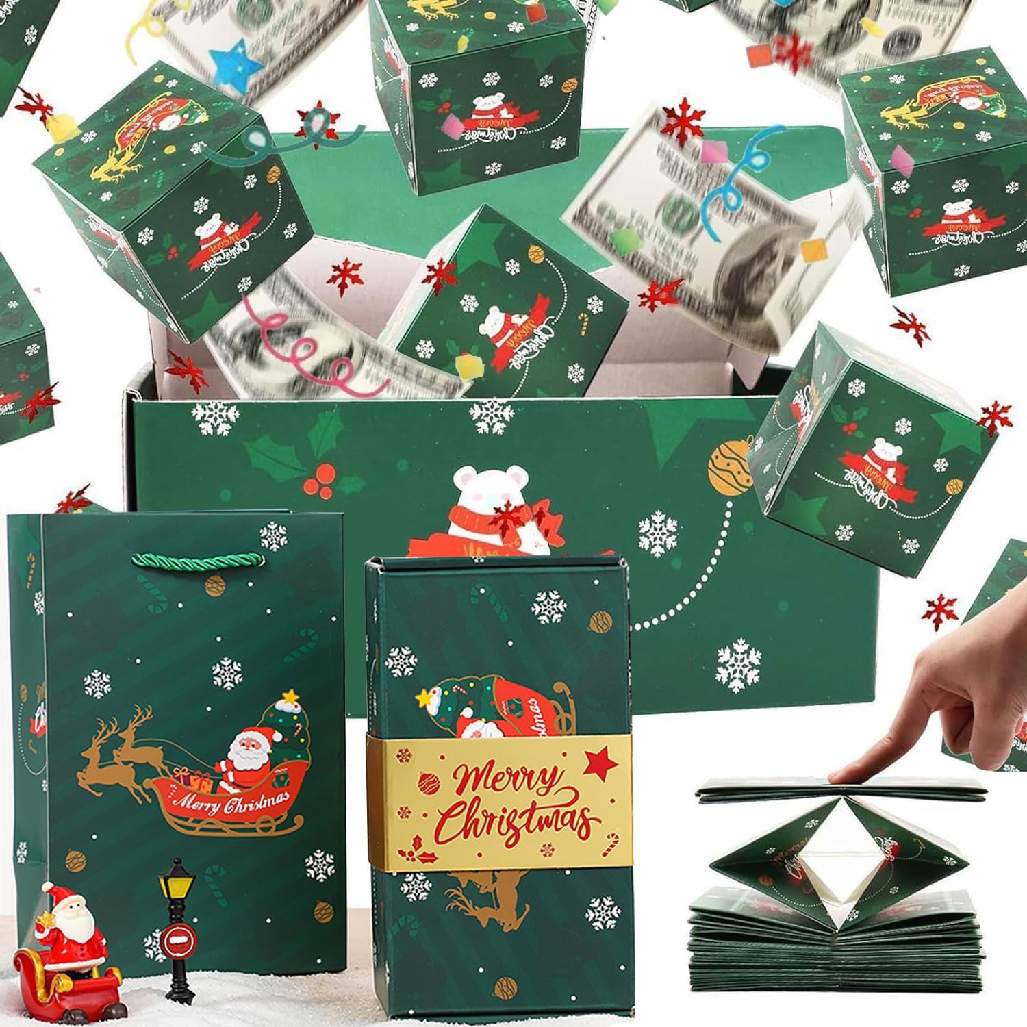 Photo 1 of 16pcs Surprise Gift Box Explosion for Money, 2025 Newly Folding Pop-Up Explosion Gift Box, Surprise Box Gift Box for Money, Christmas Boxes Explosion Gift Box for Money and Birthday(Green)