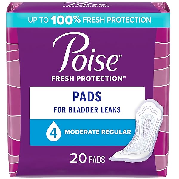 POISE INCONTINENCE PADS & POSTPARTUM INCONTINENCE PADS, 4 DROP MODERATE ABSORBENCY, REGULAR LENGTH, 20 COUNT, PACKAGING MAY VARY
