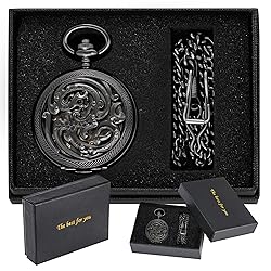 Whodoit Black Screw Design Mechanical Pocket Watch