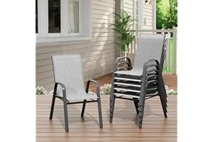 Garvee Patio Chairs, Outdoor Stackable Dining Chairs Set of 6 All Weather Lightweight Textilene Outdoor Chair Sets with Armre