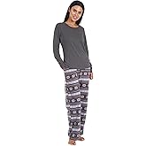 Cherokee Women's Pajama Pants Sets Long Sleeve Design Cotton Top PJs Sleepwear Loungewear