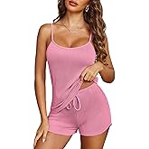 Ekouaer Pajama Sets for Women Lingerie Sleepwear Soft Pjs 2 Piece Cami Shorts Set U Neck Adjustable Strap Nightwear