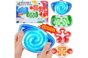DEMILONG Squishy Sensory Toys for Kids - 4 Pack Fidget Toy Sensory Maze for Autism - Stress Relief Toys for Calm Down - Squeeze Fidget Toy Filled Goo, Glitter, Prizes for Kids Classroom, for Kid
