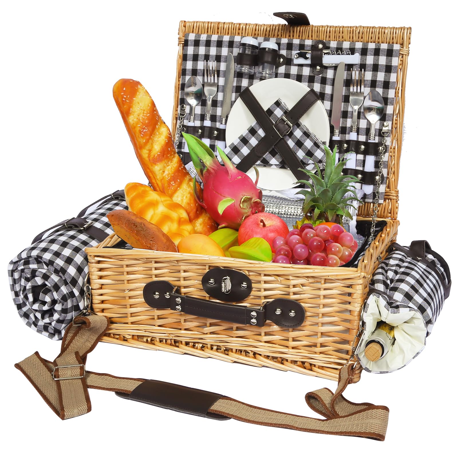 Photo 1 of HYBDAMAI Picnic Basket for 2 with Waterproof Blanket and Wine Pouch, Insulated Wicker Picnic Basket Set, Large Willow Hamper for Outdoor, Beach, Camping, Couples, Wedding GiftLPNPMER0881206

