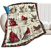 Christmas Cardinal Coffee Throw Blanket, Red Bird Blanket, Winter Cardinal Birds Stuff Fleece Soft Cozy Blankets for Lovers Gift Kids Teens Women Men Girls Boys 40"X50"