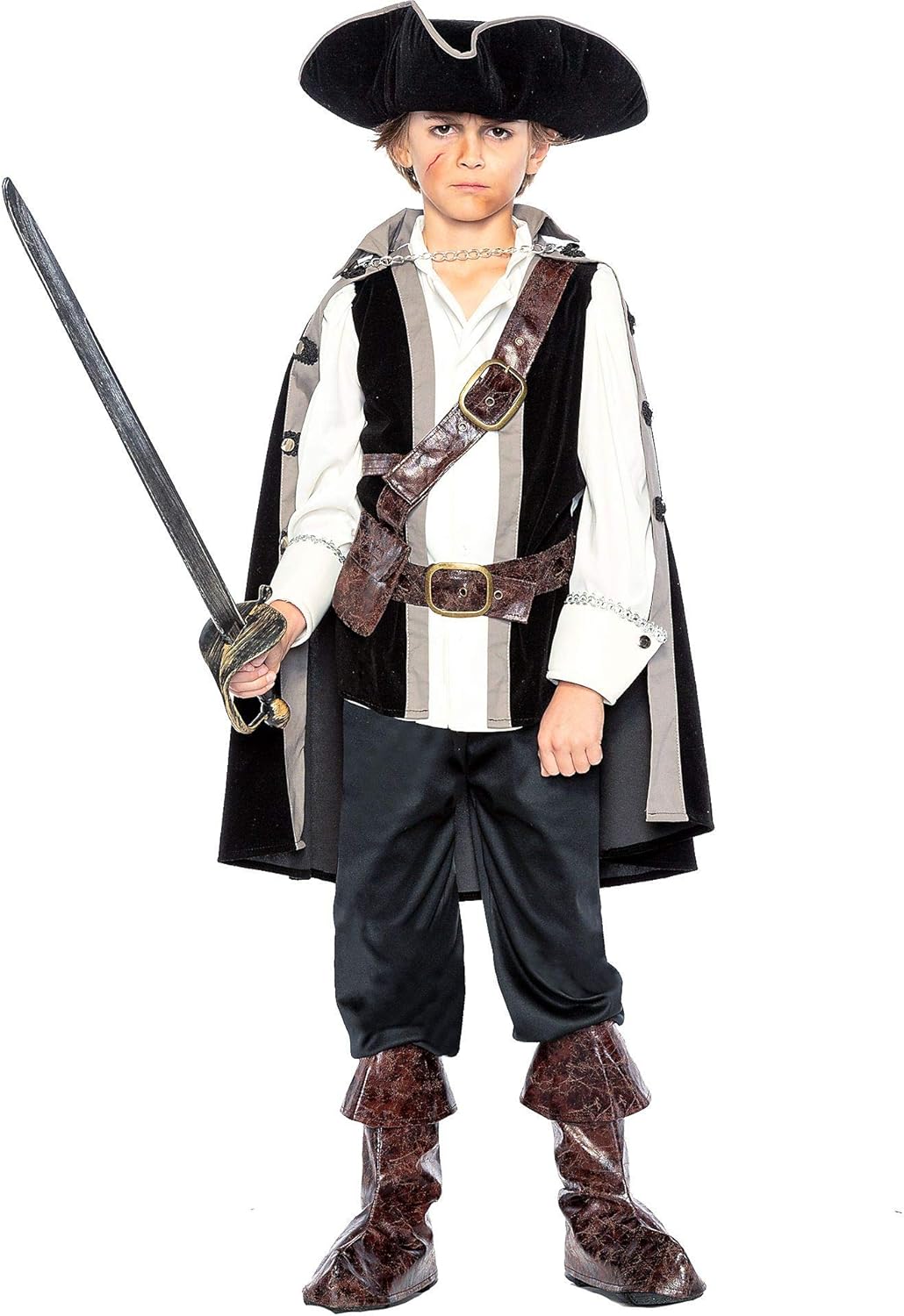 Seeing Red Pirate Captain Costume for Children, Includes a Shirt, a Cape, a Hat, Boot Covers, and a Belt Bag