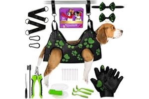 MACOSINESS Grooming Helper Set - Nail Trimming Hammock with Hook, Cat Nail Clipper (M, Black with Lime Paws)