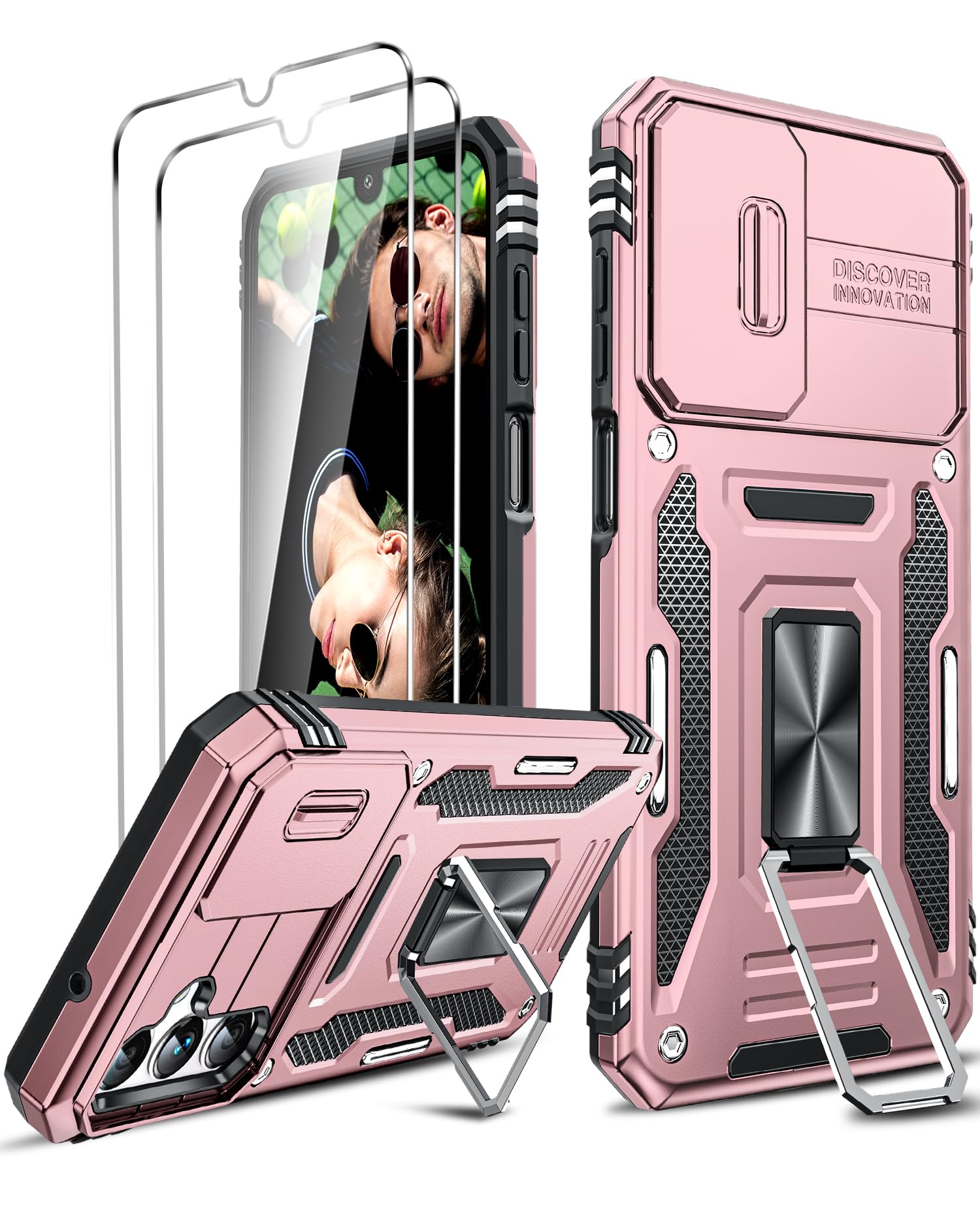 LeYi for Galaxy A71-5G Phone Case: [𝐍𝐎𝐓 𝐅𝐢𝐭 𝐀𝟕𝟏 𝟓𝐆 𝐔𝐖/ 𝐀𝟕𝟏 𝟒𝐆] 2X Screen Protectors, Magnetic Kickstand Full Body Shockproof Dustproof Protection Funda para A71 5G, Rose Gold