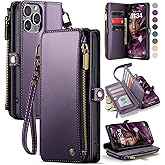 Defencase Compatible with iPhone 13 Pro Max Case Wallet with RFID Blocking Card Holder for Women Men, PU Leather Magnetic Snap Flip Zipper Strap Wallet Phone Case Fit for iPhone 13 Pro Max 6.7, Purple